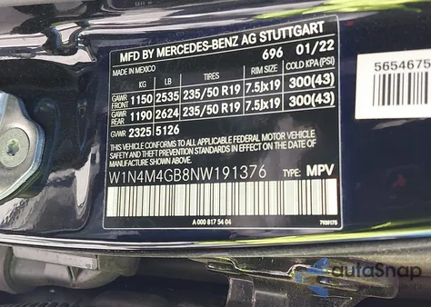 2022 Mercedes-Benz Glb 250 из США, поврежденный, VIN W1N4M4GB8NW191376